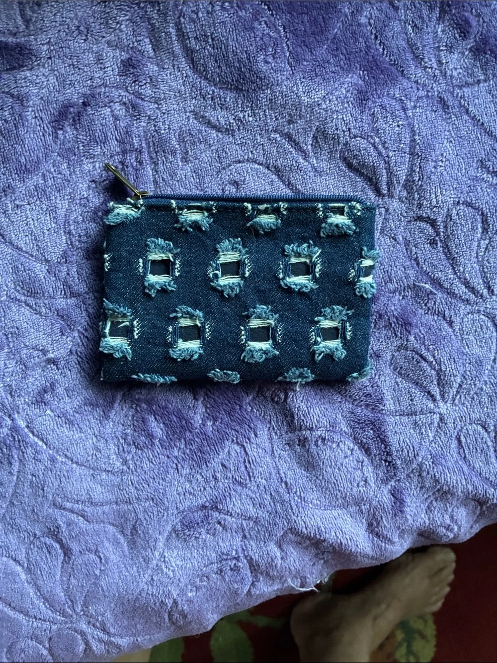 Denim Square-Cut Zip Card Holder - Blue NWOT